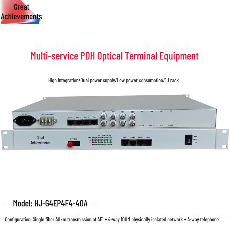 Multi-Service Optical Transceiver with 4E1, 4-Phone, 4-LAN