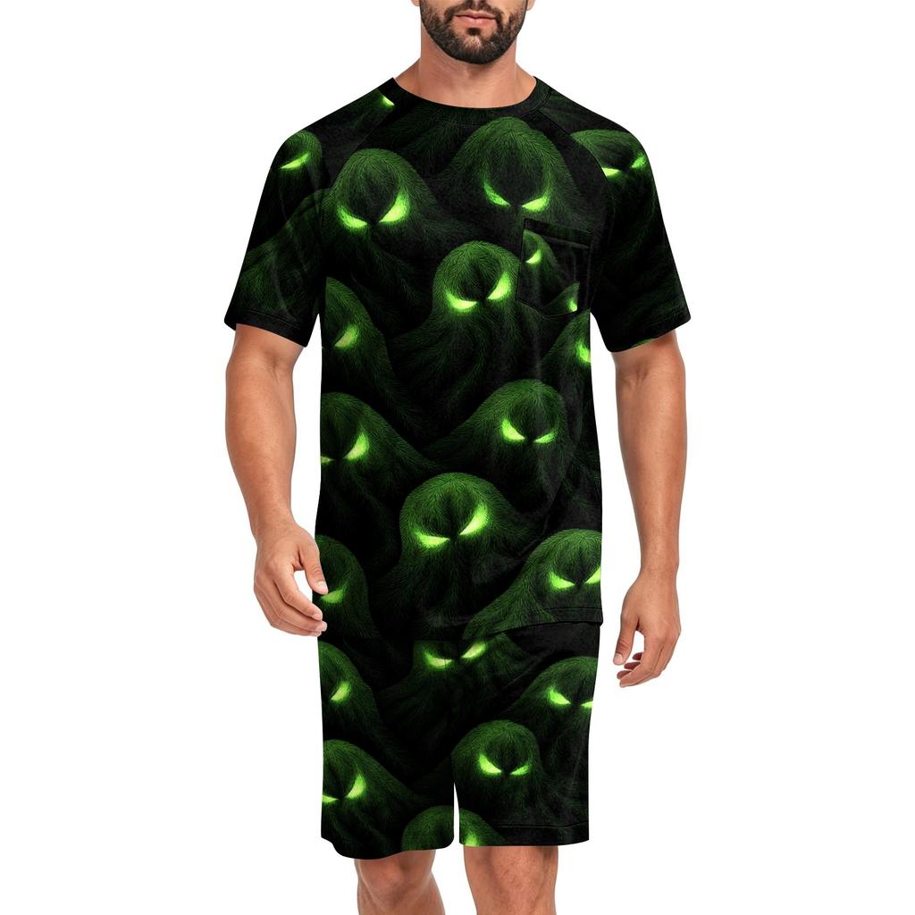 Men's Halloween Casual Pajama Set Short Sleeve Top and Shorts Comfortable Lightweight Sleepwear for Home Relaxation