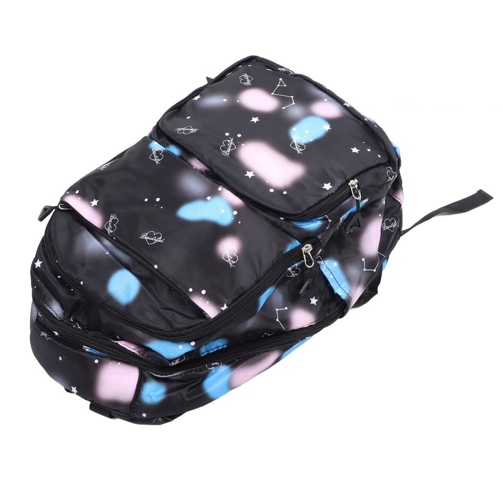 Students Backpack Large Capacity Beautiful Printing Zipper Closure School Shoulder Bag Black Nylon