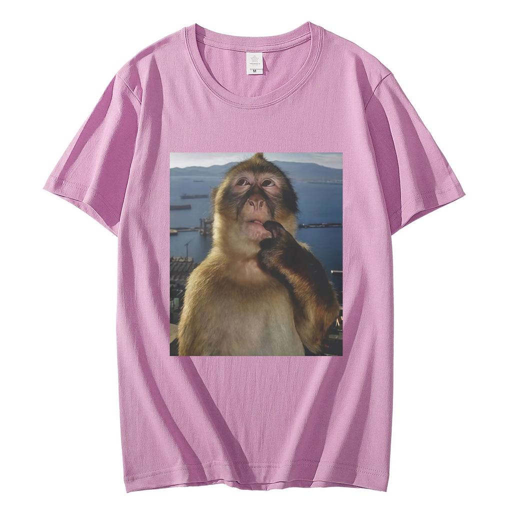 Thinking Funny Monkey Meme Graphic T Shirts Mens Womens High Street Fashion Trend Tshirt Summer Casual Loose Cotton Tshirts