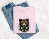 Bear Bow Shirt Animals Wildlife Gift Women Painting Tee Teddy T-Shirt Animal Fan Artistic Tshirt Wildlife Graphic Line Art Green Bow Tshirt