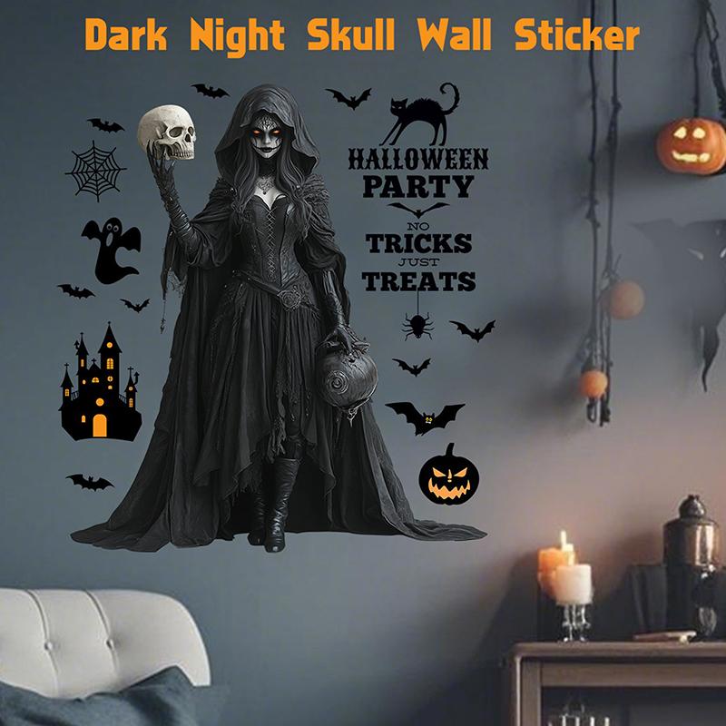 Dark Night Skull Man Horrorible Wall Sticker Halloween Living Room Bar Merchant Holiday Atmosphere Decoration Sticker Posters