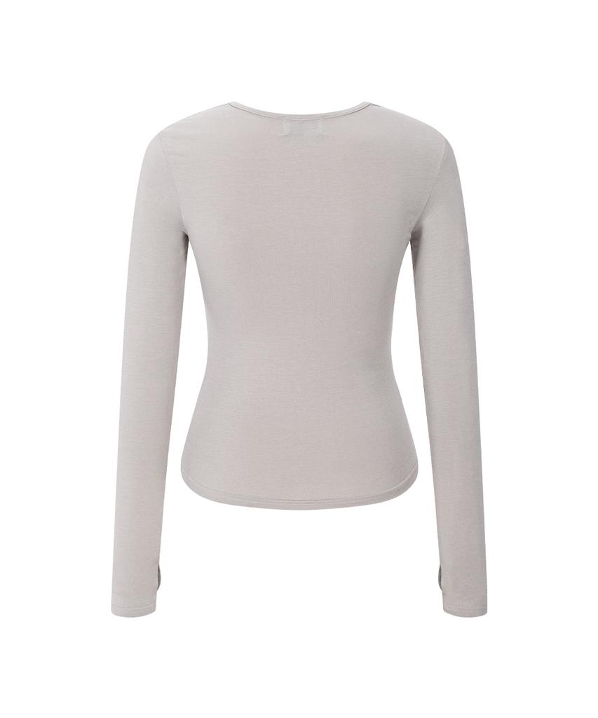 PLEASENOFOLLOW Nari Shirring Long Sleeve Tie Top (Silver Grey)