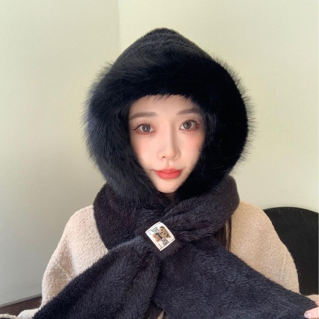 New Plush Hat and Scarf for Women Autumn and Winter New Fashion Plush Warm Ear Protection and Windproof Three Piece Korean Version