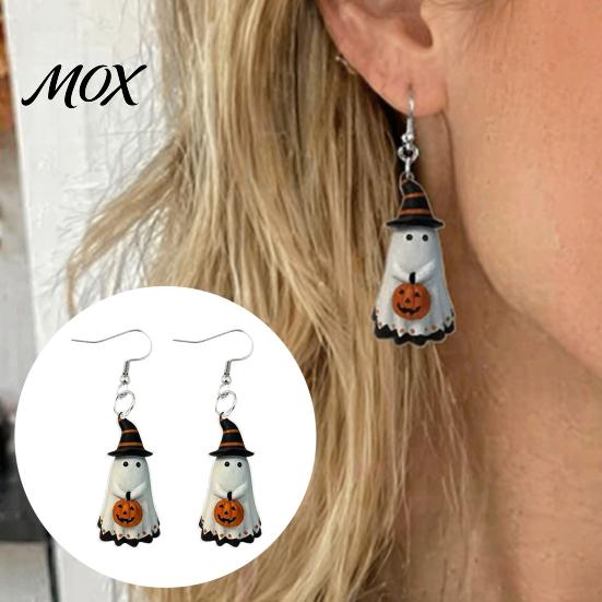 Halloween Ear Hooks Cute Ghost Earrings, with Pumpkin Wizard Hat Decor, Eye-catching Drop Lightweight Acrylic Pendant Party Earrings Durable