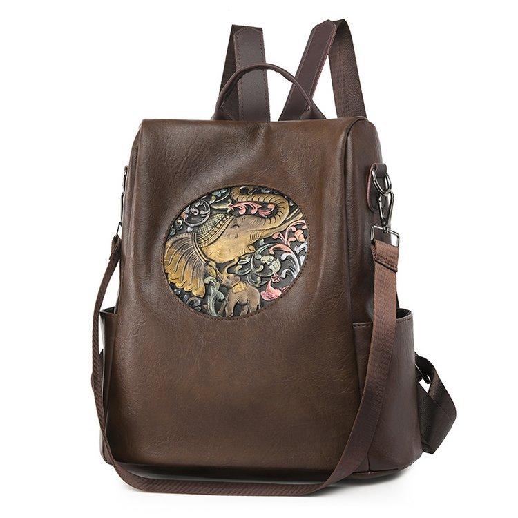 Schoolbag retro anti-theft backpack women's 1011 new soft leather women's bag casual versatile large-capacity travel bag tide