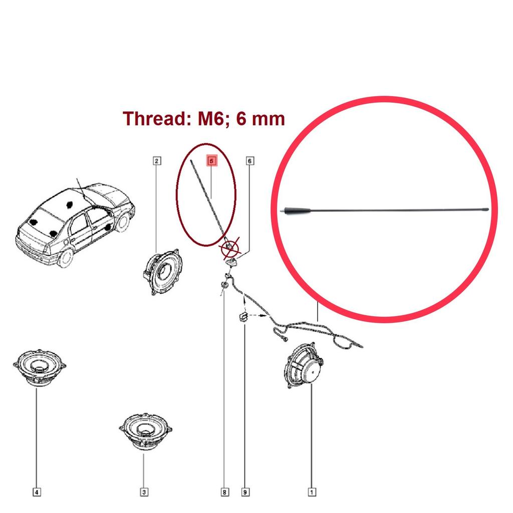 ESP839 Radio Antenna Rod M6 For Renault Logan Duster Sandero 19 Clio Master Megane Scenic Symbol Thalia Trafic Largus 7700773864