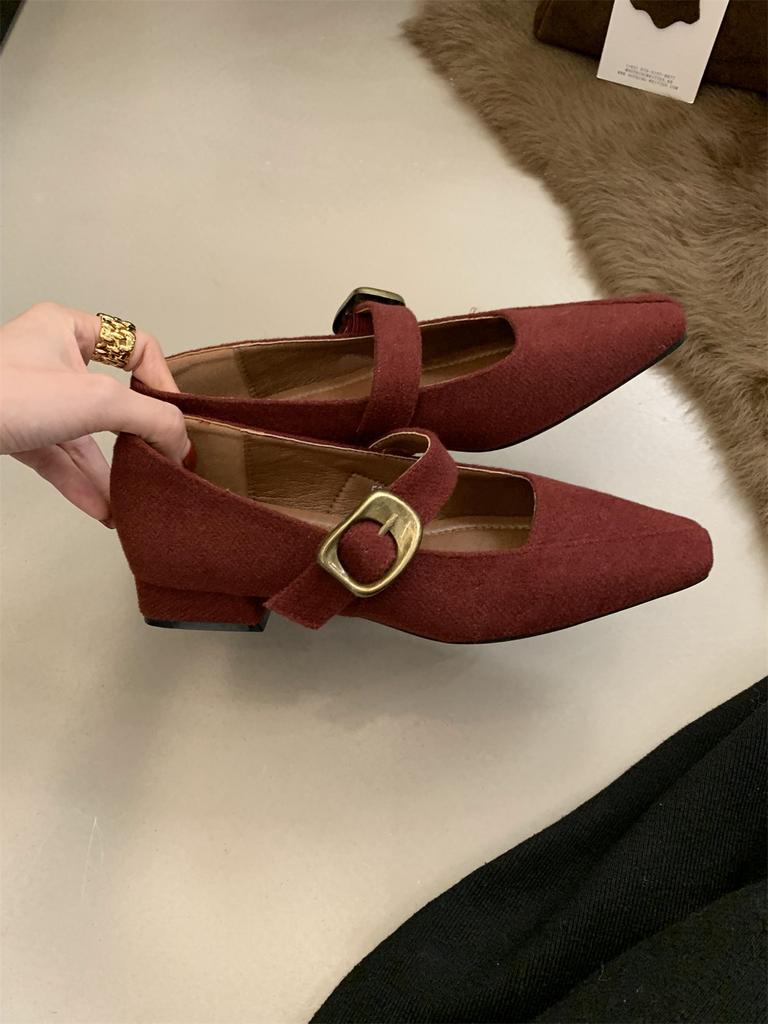 Fashion Comfort Ballet Work Shoes for Women Belt Buckle Square Toe Chunky Heel Shoes Mid-heel Daily Mary Janes Retro Buckle Brown Shoes