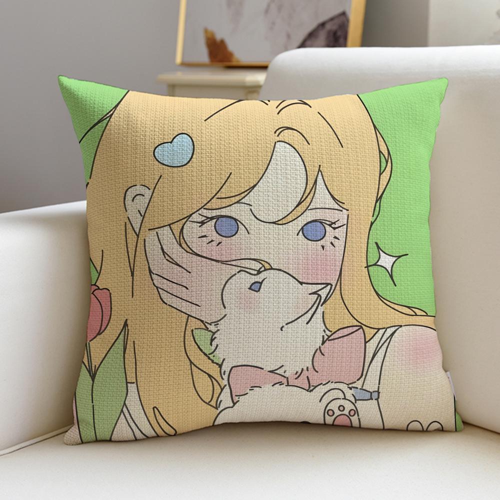 Pretty Ccute girlsS Cushion Cover Breathable and skinfriendly linen pillowcase square removable and washable cushion