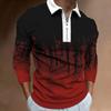 Men's Sweatshirt Zip Casual Slim Men's Stripe Digital Print Long Sleeve Polo Top