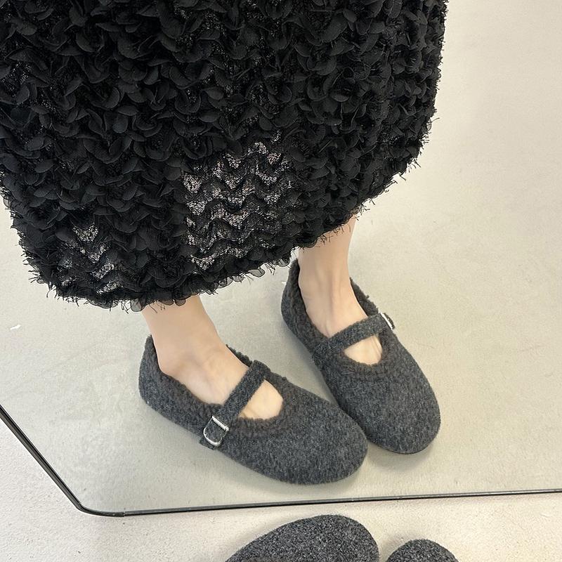 Leopard Fur Lining Women Flats Shoes Concise Round Toe Shallow Shoes Comfort Warm Cotton Outdoor Shoes For Autumn Winter