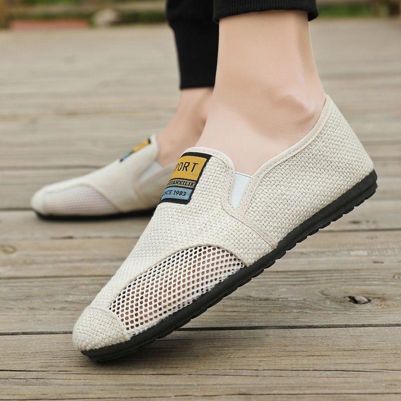 Summer breathable linen shoes men s hollow casual shoes spring and autumn thin Doudou shoes men 39