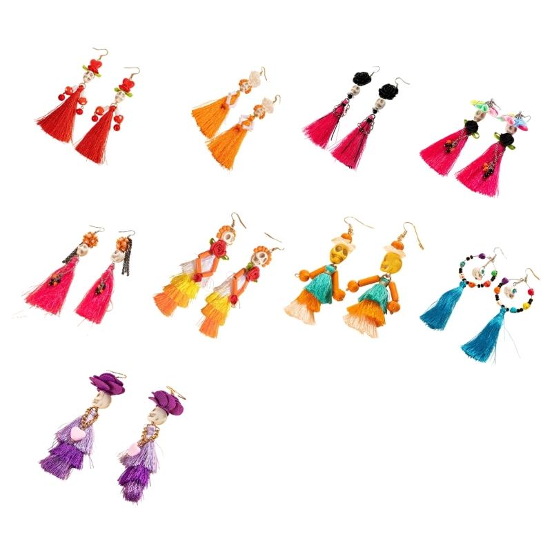 Unique Gothic Skeleton Earrings Bohemian Tassels Jewelry for Women Portable Ethnic Party Wear