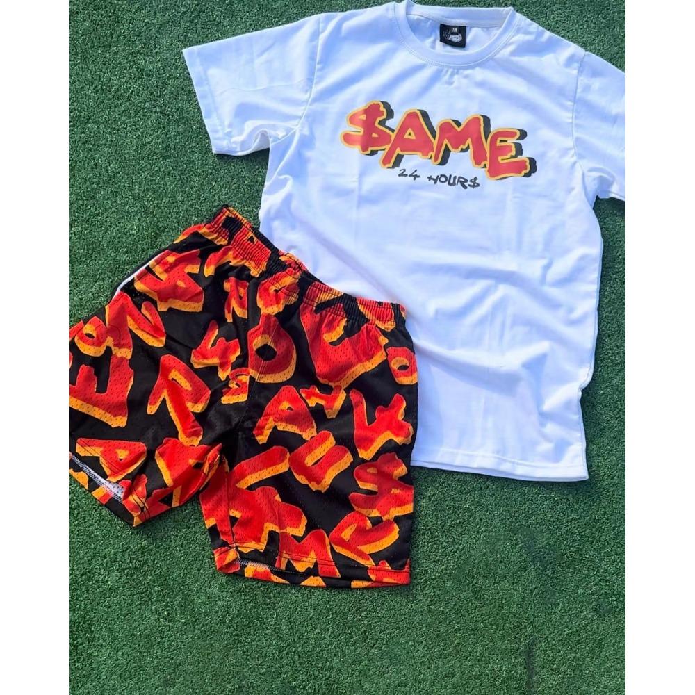 Fashion Men's Summer Set Sportswear 2-piece Set Short Sleeve O Neck Printed T-shirt Shorts Men's and Women's Shorts Set