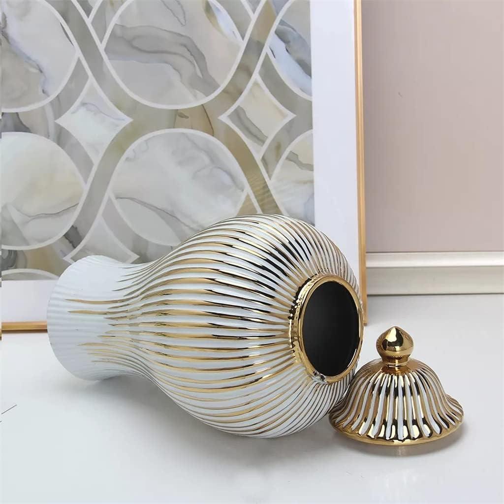 Ceramic Ginger Jar Golden Stripes Decorative General Jar Vase Porcelain Storage Tank with Lid Handicraft Home Decoration Vases