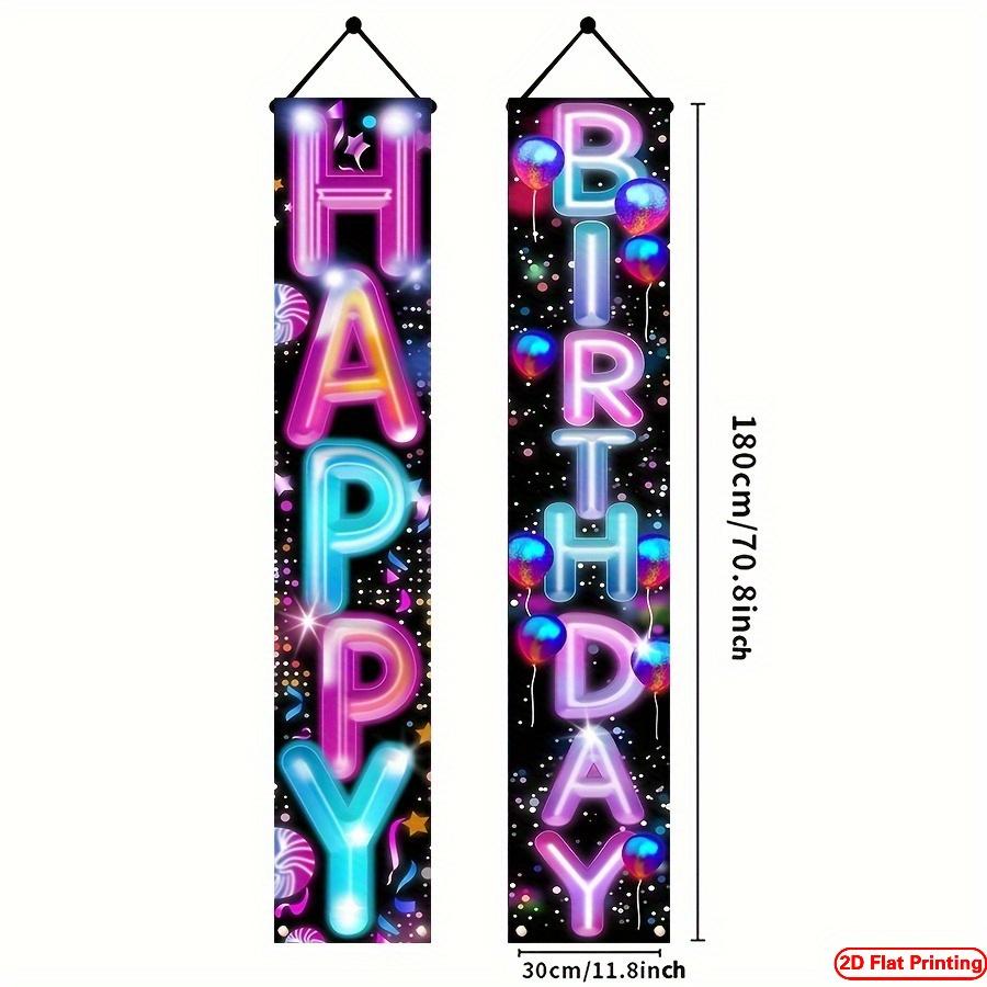 Happy Birthday Porch Sign Neon Hooks Easyhang 1 Pair Polyester 30x180cm Indoor Outdoor Decor