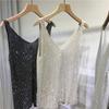 Gilet con paillettes industria pesante taglia grande larga capospalla bretelle top estivo lucido caldo diamanti luce sexy scollo a V