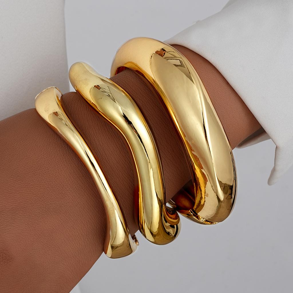 3pcs Hiphop Creative Irregular Glossy Bracelet Set for Women Stylish Punk Gold Color Geometric Cuff Bangles Party Jewelry Gifts