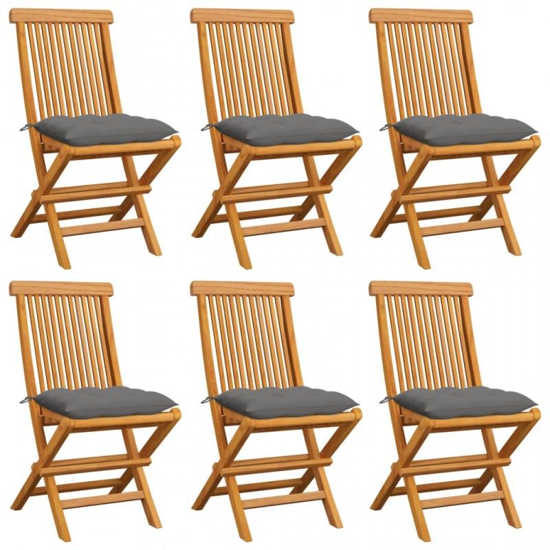 Day and Night - Day and Night Garden Chairs 6 Units Solid Teak Wood with Gray Cushions
