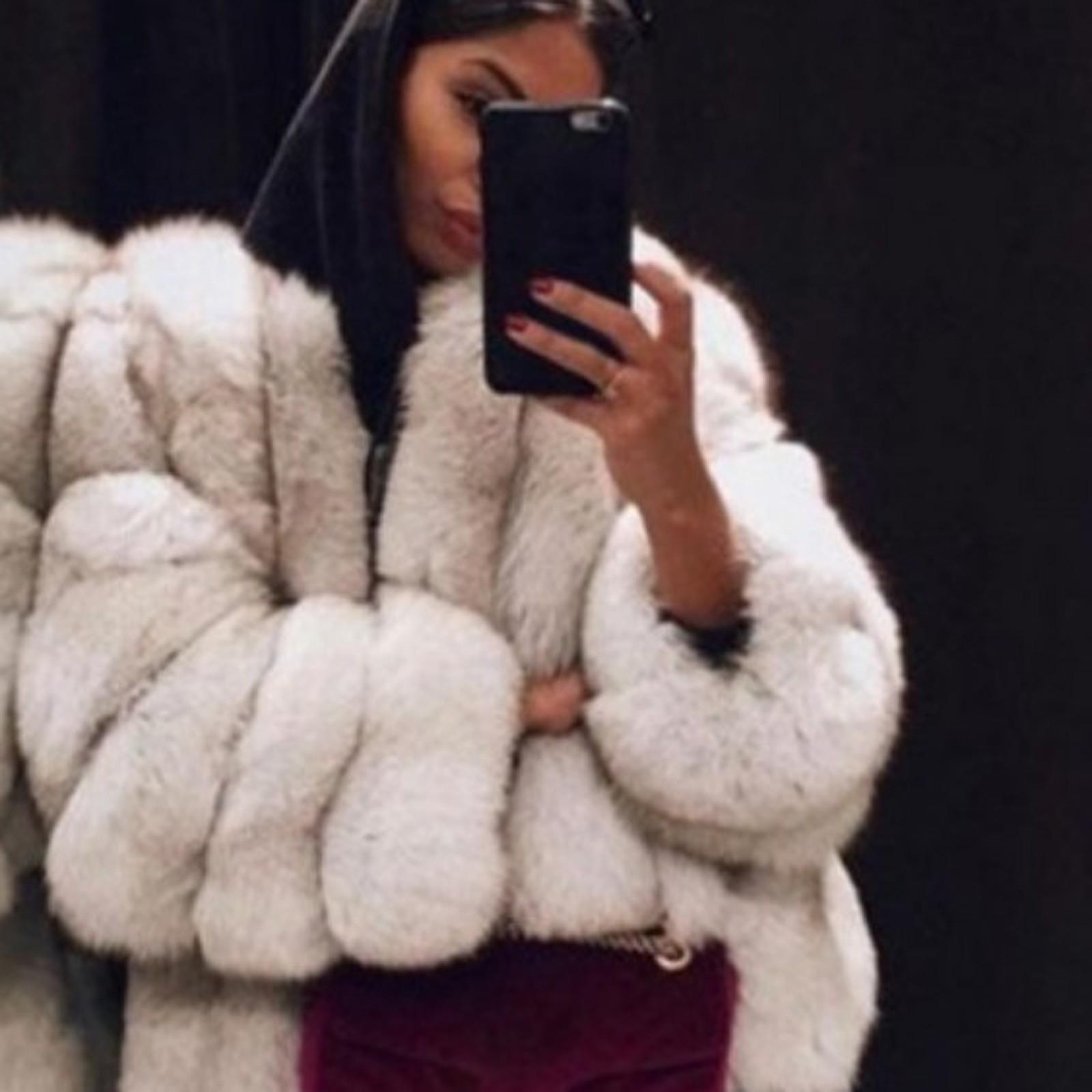 

Жіноче коротке штучне пальто великого розміру Тепла пухнаста куртка Верхній одяг з довгим рукавом XXXXXL білий