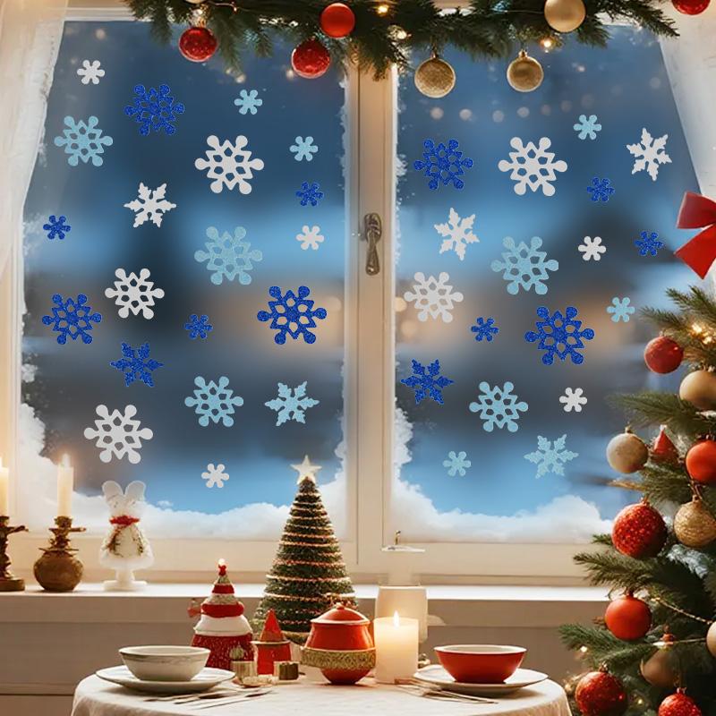 100Pcs 3D Snowflake Self-Adhesive Glitter Foam Stickers Christmas Winter Party Home Decoration DIY for Windows Planners Gift Box