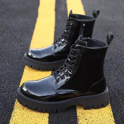 British Style Mens Fashion Punk Nightclub Wear Patent Leather Boots Tide Platform Shoes Personality Cowboy Boot Ankle Botas Mans