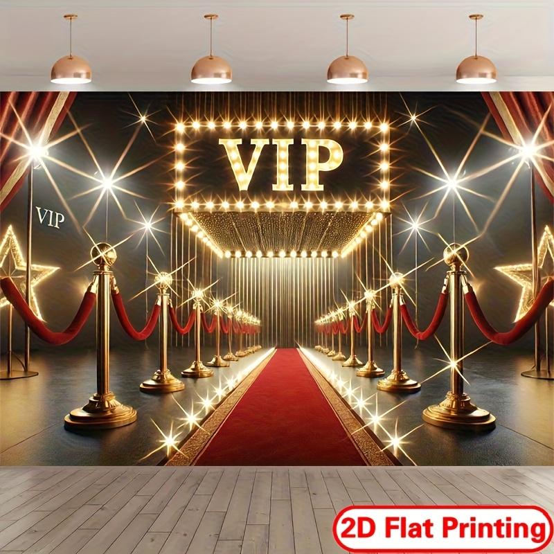 Tappezzeria VIP Tappeto Rosso Stelle Dorate Luci Glamour di Hollywood Sfondo Festa Decorazione Evento Ingresso di Lusso Allestimento Palco Appeso a Parete
