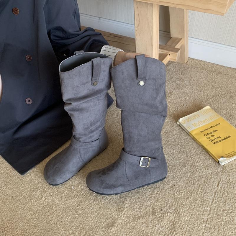 Retro boots women's autumn 2025 new models but knee-thin boots inner height increase folds pile boots