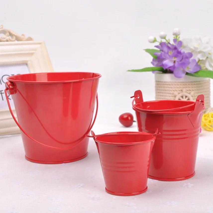 1pc Mini Metal Iron Flower Pot with Handle Hanging Balcony Garden Office Planter Mini Bucket Candy Basket Home Decor