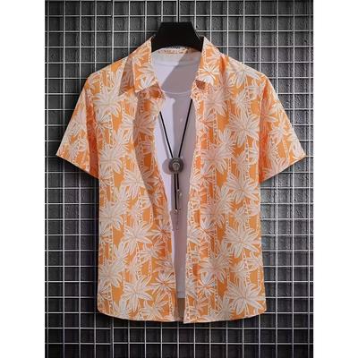 Printed Men's Casual Shirt, Short Sleeved Collared Shirt, Men's Top.