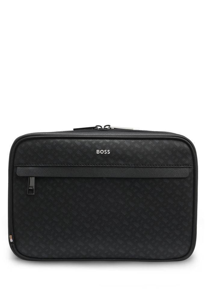 BOSS Monogram Travel Pouch with Foil Embossed Logo, Men's, One Size, Black