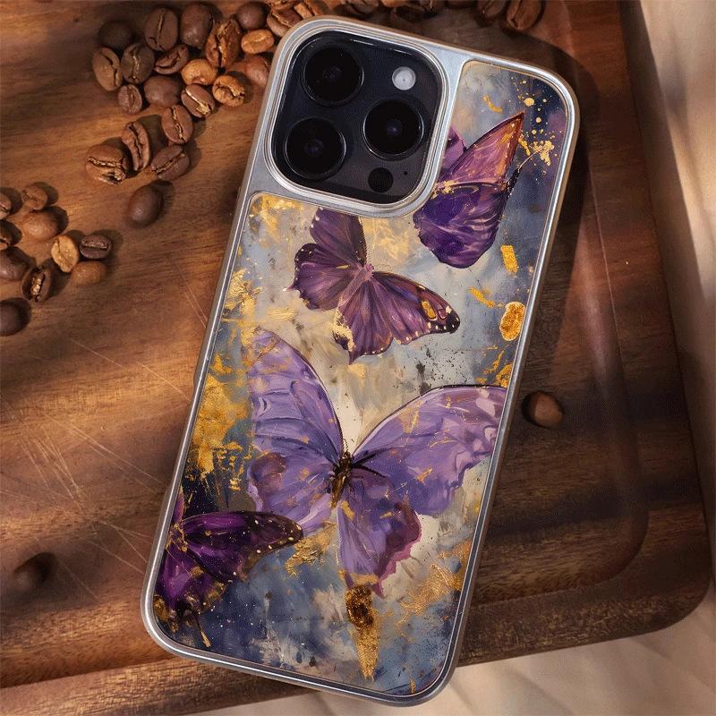 Premium Purple Butterfly for IPhone17pro Mobile Phone Case 16/15 Matte PC13 Art 14 Large Holes 12