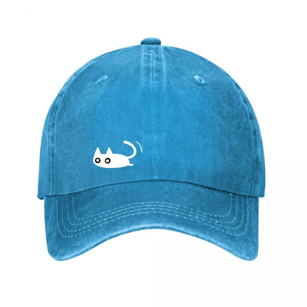 Blue Cute Cat Graphic Snapback Hat New Vintage Washed Cotton Baseball Cap Parent Kids Sun Hats