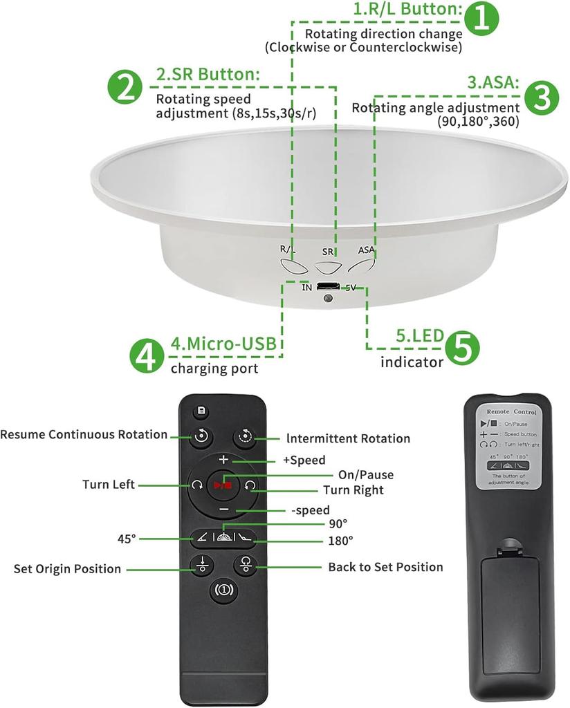 Motorized Rotating Display Stand 360 Electronic Turntable Display Spinner Stand with 7.87inch/17.6lbs Load Mirror Cover