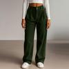 Women's Fashion Color Button & Zippered Pocket Fleece Straight Loose Casual Pants