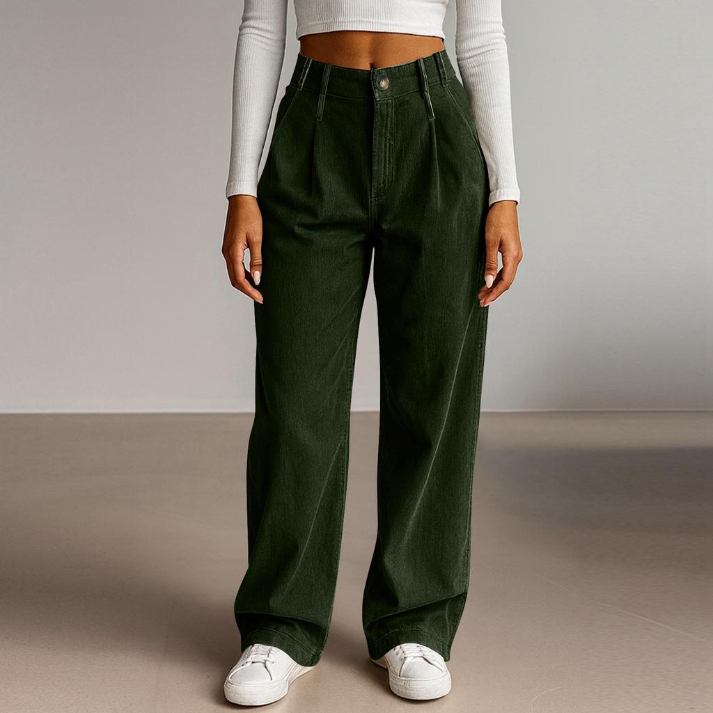 Women's Fashion Color Button & Zippered Pocket Fleece Straight Loose Casual Pants