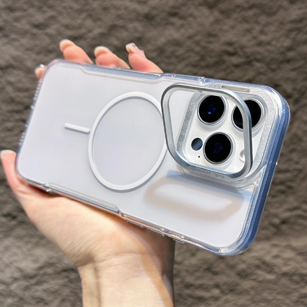 Magnetic Clear Armor Case For iPhone 11 12 13 14 15 16 Pro Max Plus Fold Lens Stand Holder Acrylic Hybrid Bumper Shockproof Cove