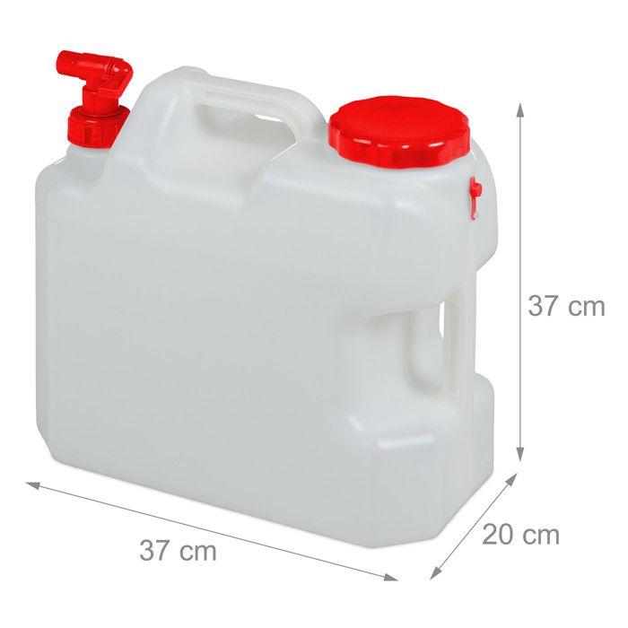 Relaxdays jerricane d’eau avec robinet, couvercle à visser, bidon à eau de camping, 18 l, sans bpa, blanc-rouge