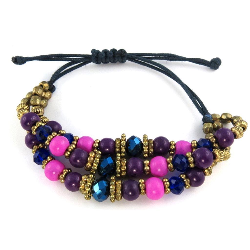 Les Trésors De Lily [L5791] - Purple 'Kilimanjaro' Ethnic Bracelet (3 Rows)
