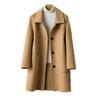 Palton de damă din amestec de lână, cu piept simplu, lungime medie, tip pea coat, cu revere crestate, trenci, îmbrăcăminte exterioară de toamnă-iarnă