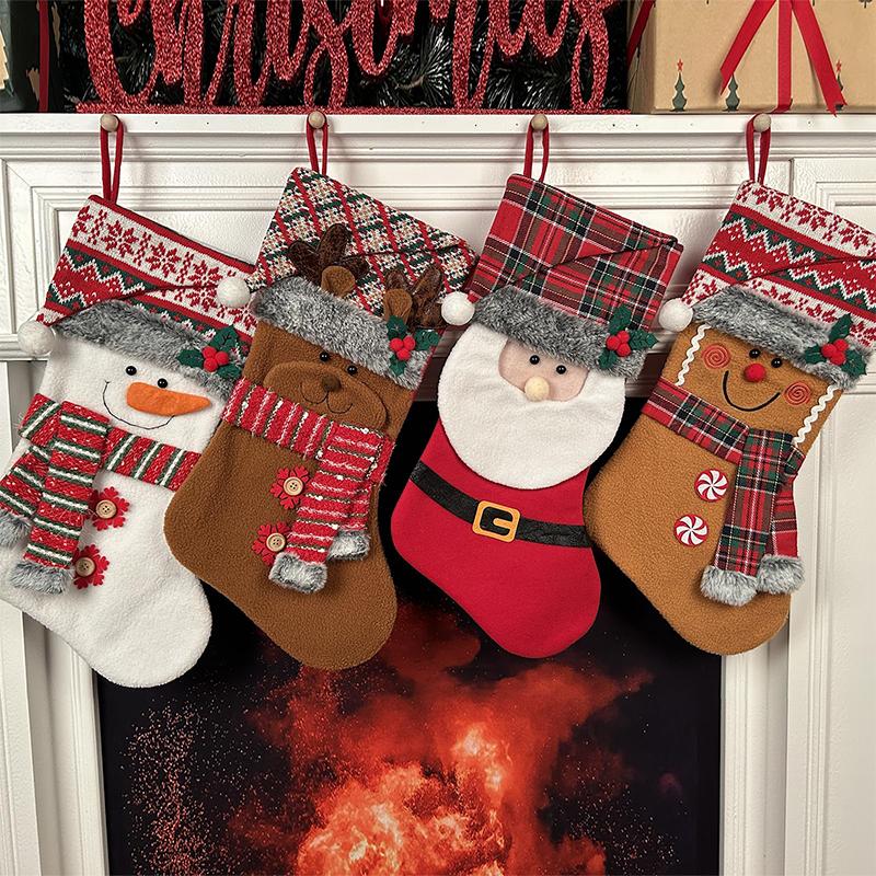 Christmas 2025 Hanging Fireplace Showcase Gift Bags Cute Santa Claus Snowman Atmosphere Decorative Festival Decorations