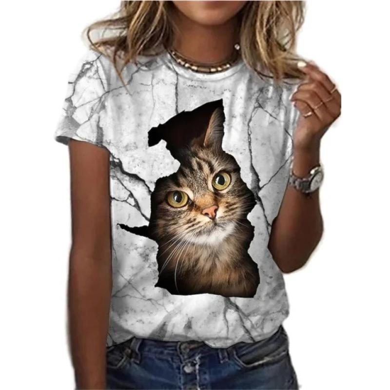 Mode frauen T-shirt 3D Kawaii Katze Gedruckt Kurzarm Trend T-shirt Casual Oansatz Lustige Top frauen Super Locker sitzen