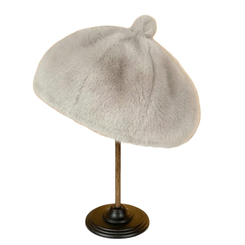 Leopard Print Faux Rabbit Fur Beret Flush Furry Fluffy Plush Beret Octagonal Beanie Cap  Women Girl