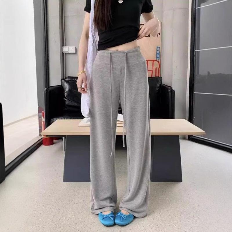 1116 Summer Drape Wide-leg Pants Women's Straight-leg Pants Spice Girls Low-rise Versatile Drawstring Floor-mopping Pants Casual Walking Pants Women