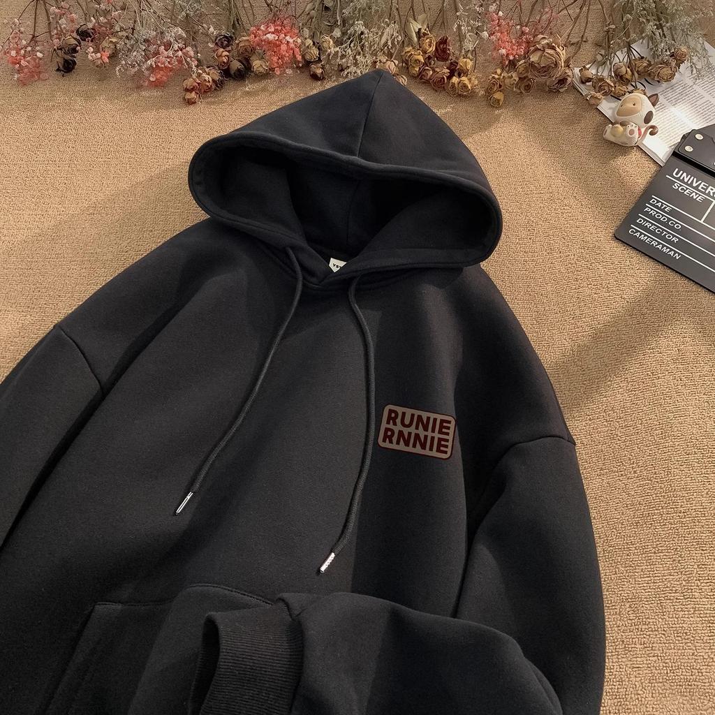 Męska bluza z kapturem w amerykańskim stylu, ciężka, oversize, z aksamitem - Jesień/Zima, młodzieżowa kurtka-bluza