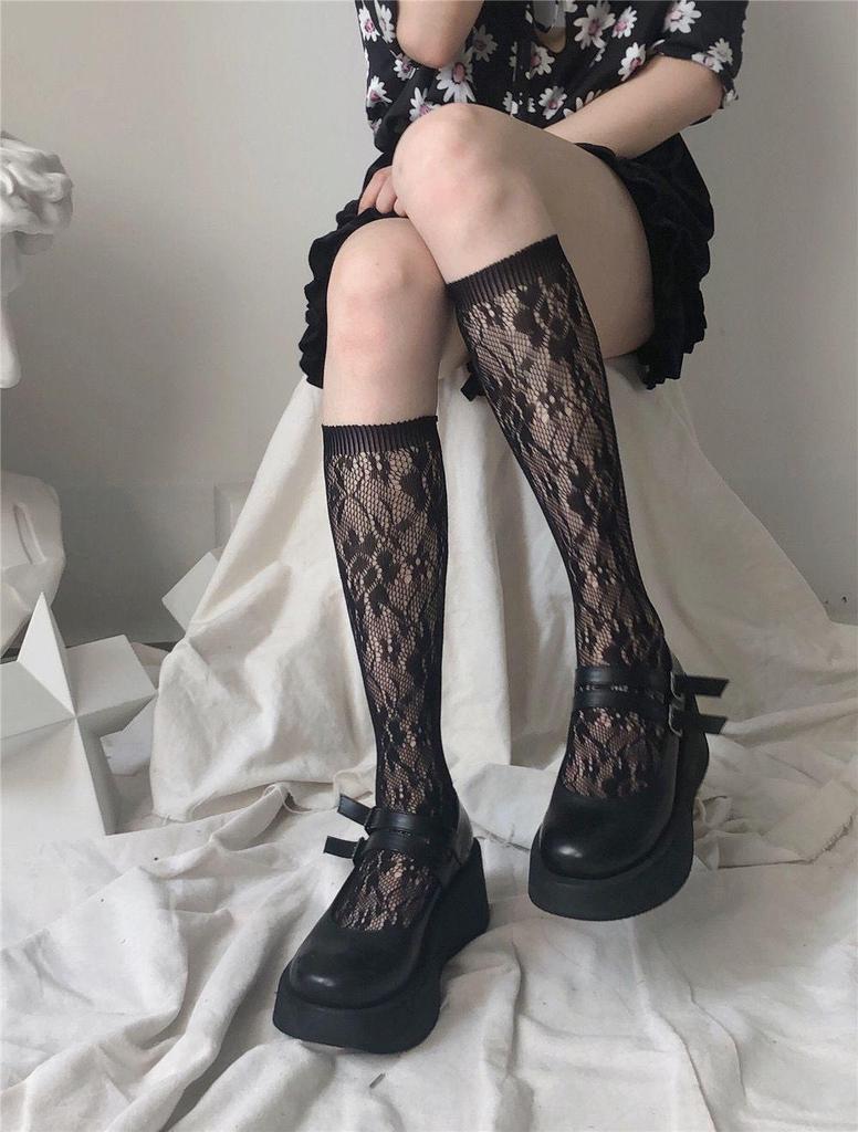 Women's White Lace Scrunch Mid-Calf Summer Socks - Mesh, JK Style, Ideal for Mary Jane Shoes