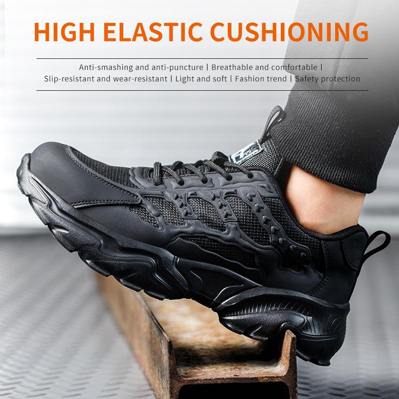 Pantofi de siguranță sport bicolori alb-negru pentru bărbați și femei, cu bombeu de oțel anti-impact, anti-perforare, pantofi de lucru rezistenți la uzură