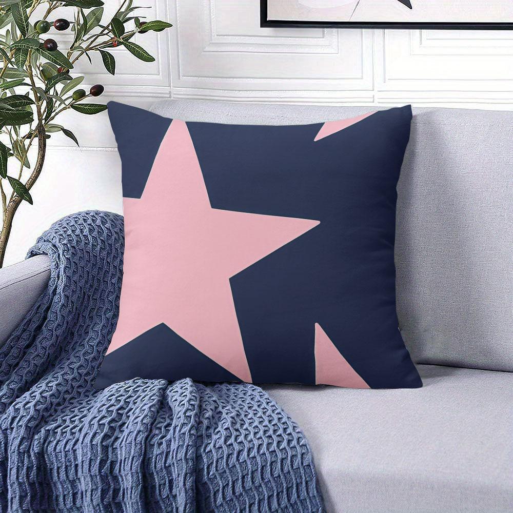 Rosa & Marineblaue Stern-Quadrat-Jacquard-Kissenhülle für Sofa, Büro, Lendenkissenbezug, Dekorative Kissenhülle für Zuhause