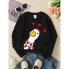Girls' Crewneck Sweatshirt Duck with Hearts And Red Hat Machine Washable, Spring And Autumn, Sportswear And Casual Wear