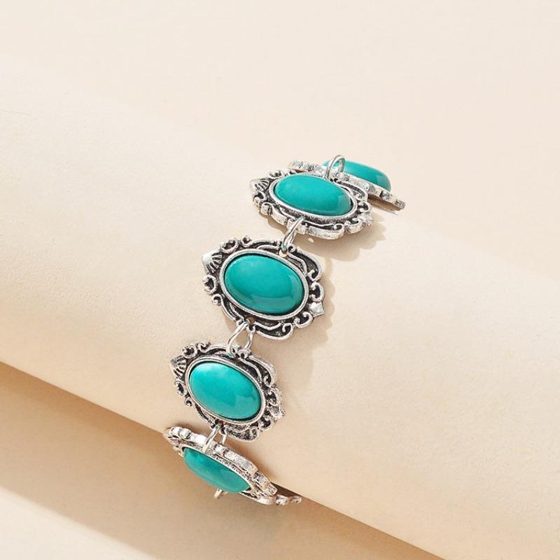 3 pcs Vintage Bohemian style turquoise necklace bracelet earrings three piece set Zircon gift 2024